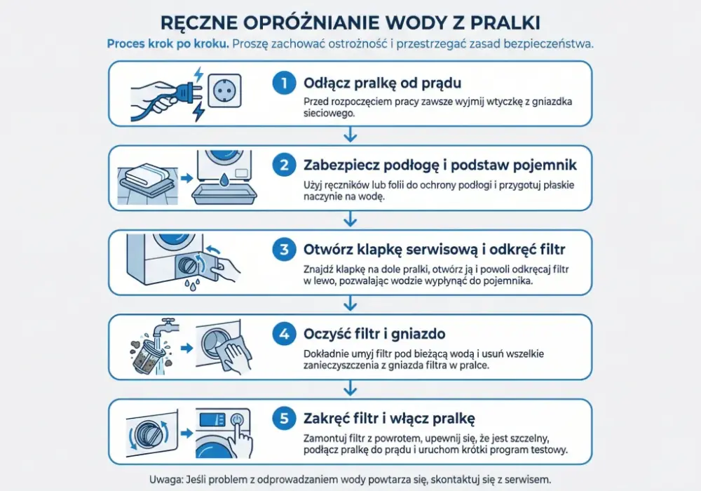 Woda w pralce? Jak spuścić ją szybko i bezpiecznie (instrukcja)