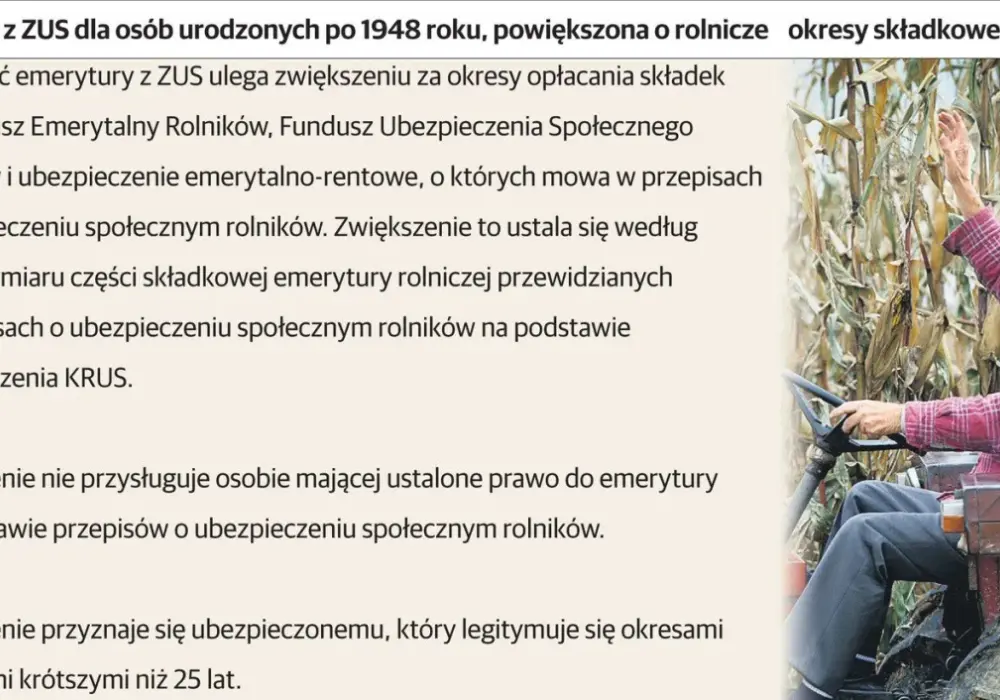 Emerytura rolnicza KRUS - Warunki, kwota i czy oddać gospodarstwo?