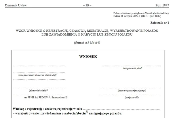 Prawidłowo wypełniony wniosek o rejestrację pojazdu: praktyczny wzór krok po kroku