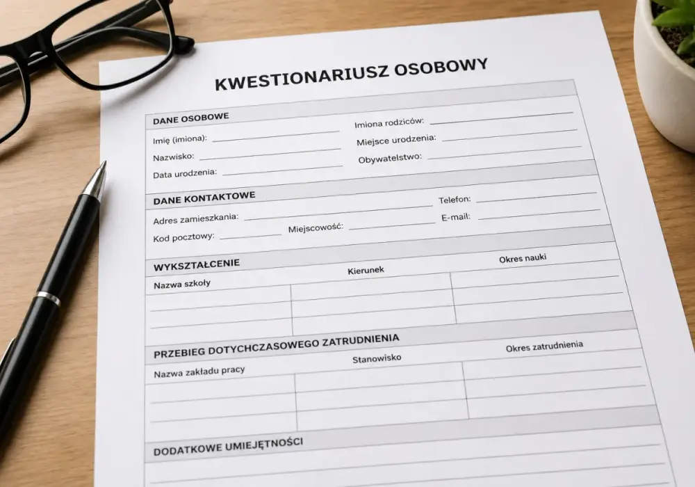 Kwestionariusz osobowy kandydata do pracy - co powinien zawierać?