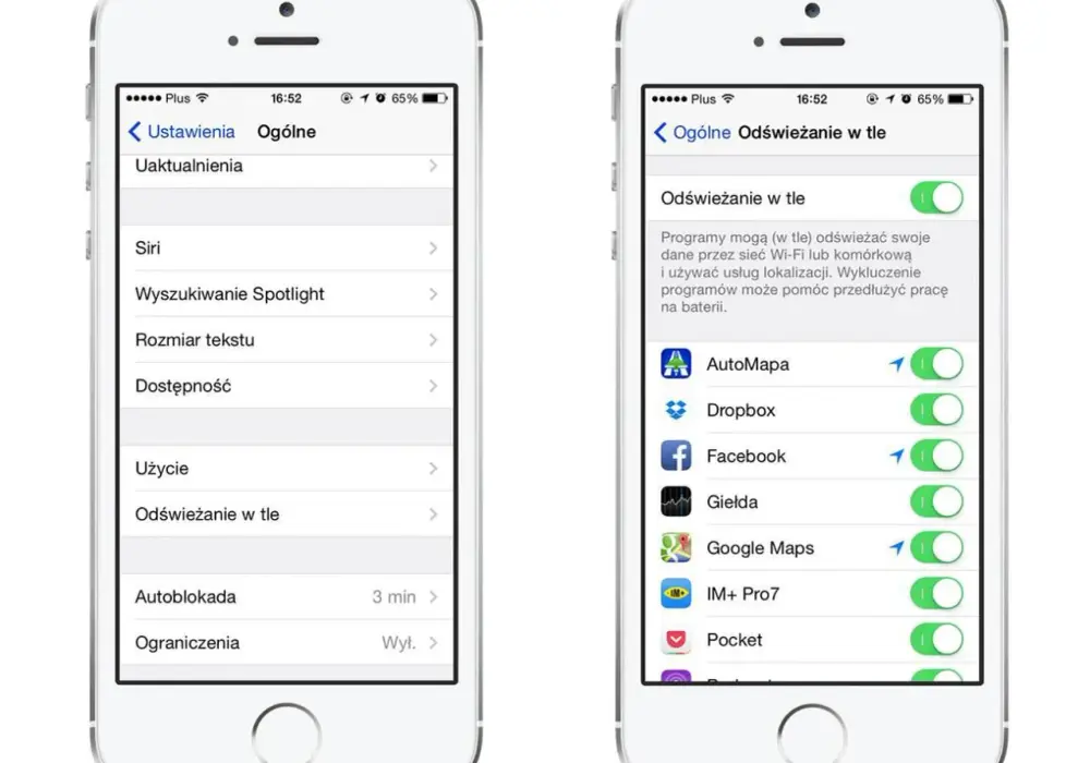 Odświeżanie aplikacji w tle iPhone - Kontroluj baterię i dane