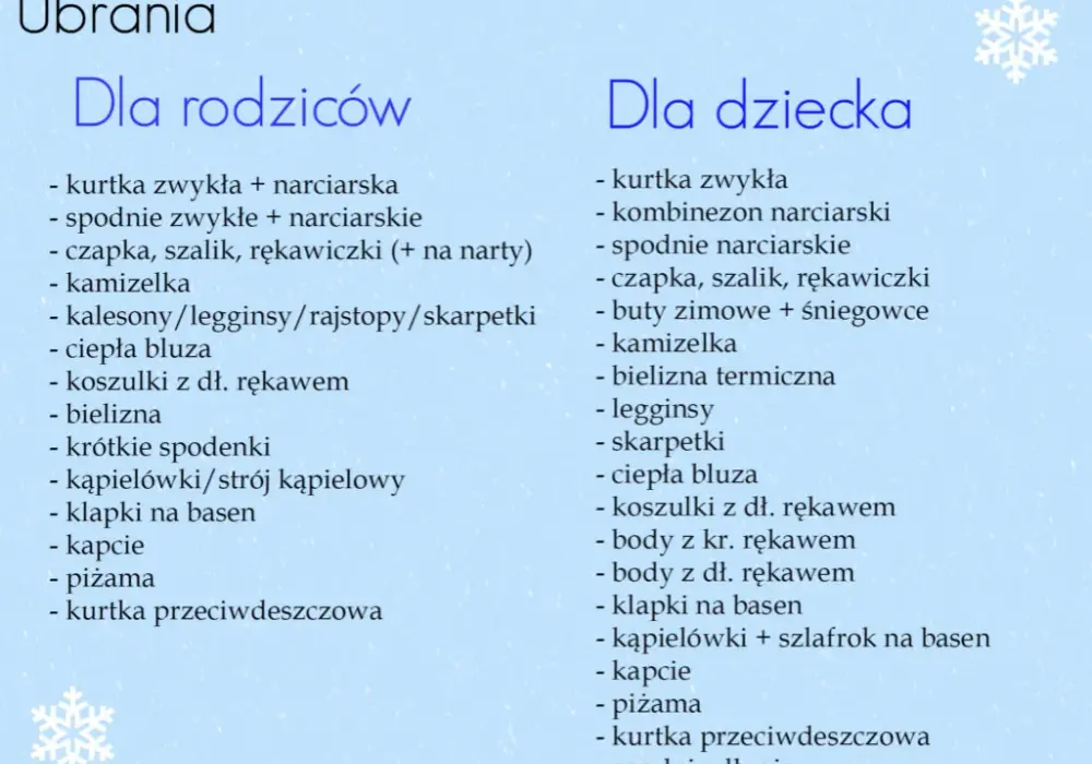Co zabrać na wyjazd w góry z dzieckiem zimą - niezbędna lista rzeczy