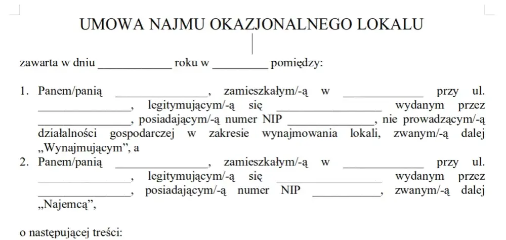 Umowa Najmu Mieszkania Okazjonalna Wzór i Przykłady 2023