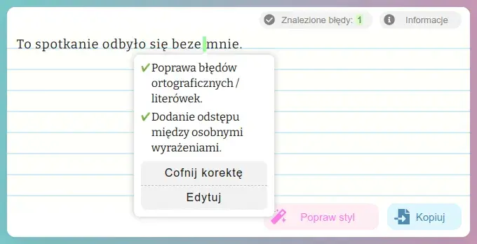Bezemnie - jak poprawnie zapisać to wyrażenie przyimkowe?