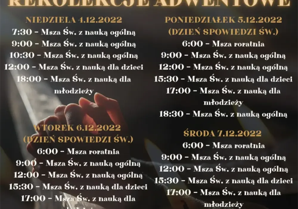 Kiedy są rekolekcje adwentowe? Daty i harmonogram w parafiach