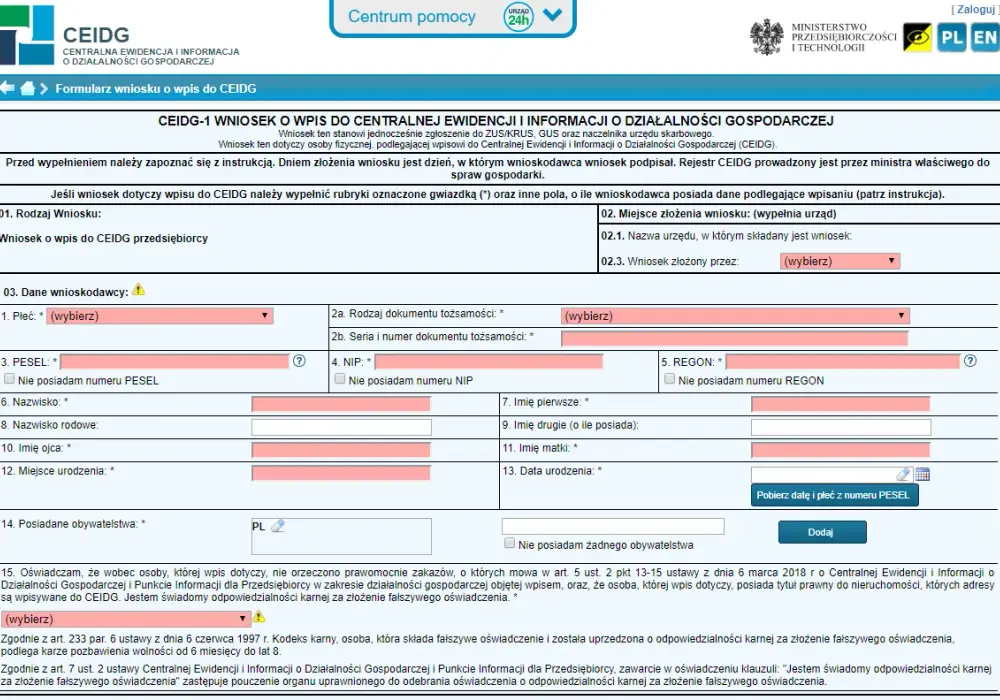 Jak wypełnić wniosek CEIDG-1? Prosty wzór krok po kroku