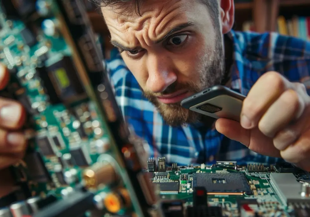 Mężczyzna na telefon: jak naprawić uszkodzoną płytę główną?