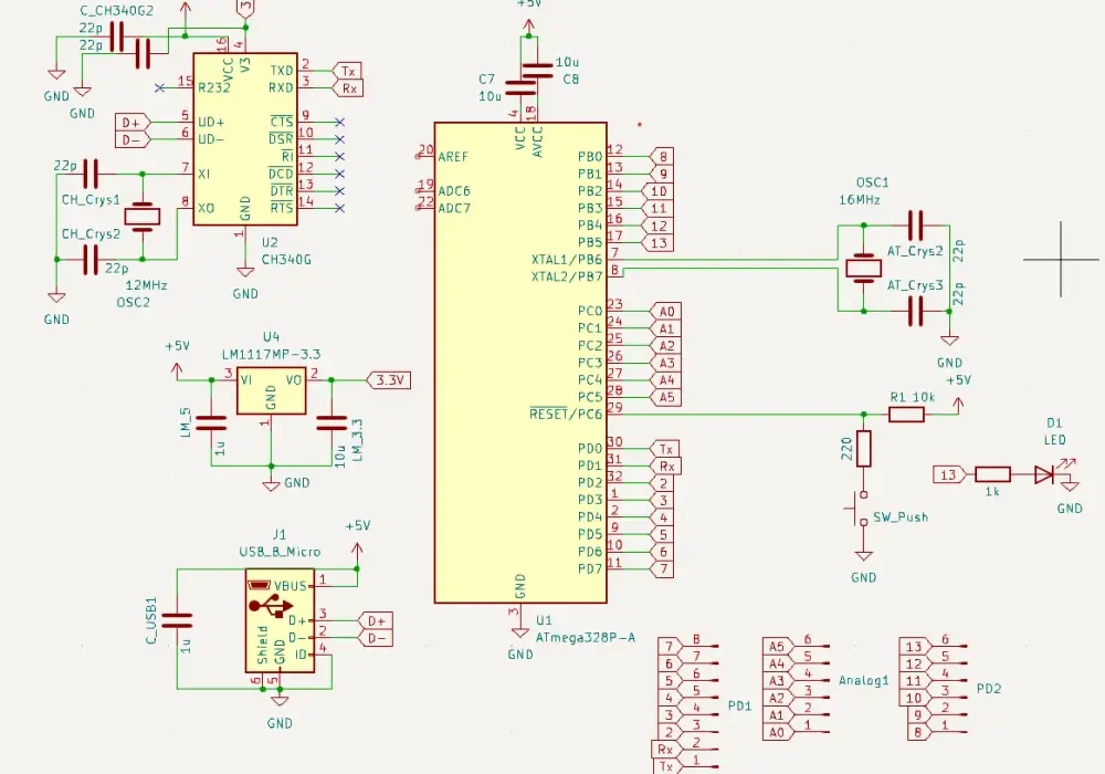 Kompletny schemat ATmega328P: połączenie wszystkich pinów krok po kroku