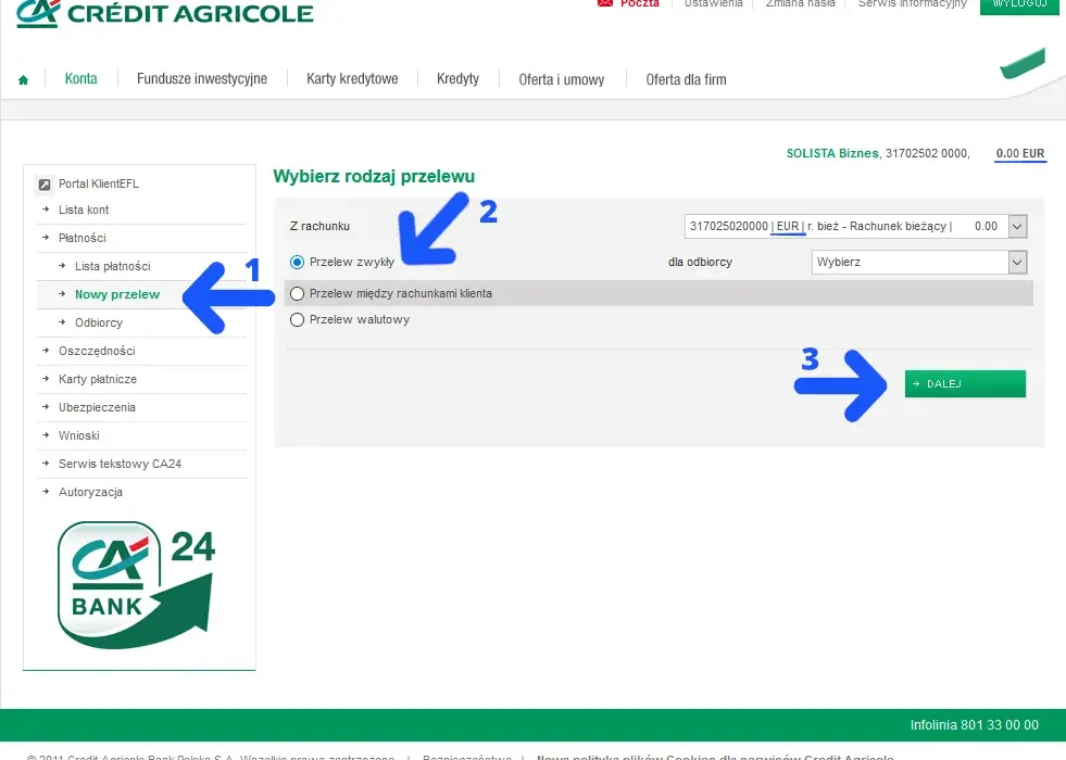 Polecenie Zapłaty Credit Agricole - Kody Polecenia Przelewu dla Przedsiębiorstw i Klientów Indywidualnych