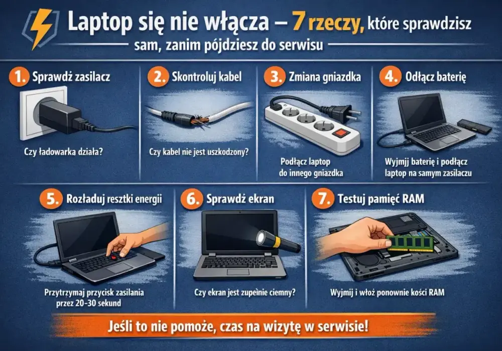 Laptop nie włącza się? Diagnostyka krok po kroku