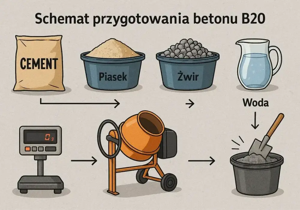 Beton B20 - proporcje, woda i najczęstsze błędy