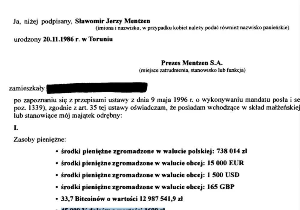Sławomir Mentzen - Jak wygląda majątek i oświadczenie majątkowe?