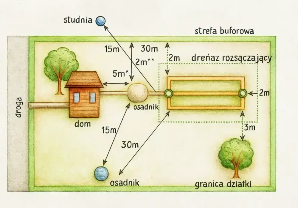 Drenaż rozsączający - jakie odległości od studni i fundamentów?