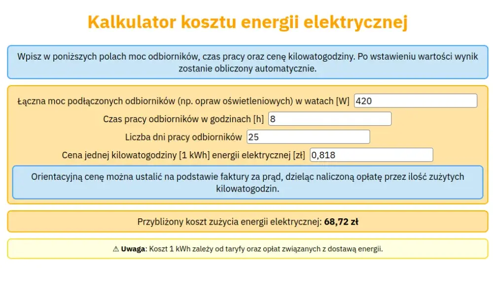Ile zapłacisz za prąd? Prosty kalkulator kosztów energii
