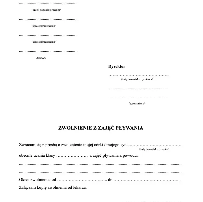 Jak napisać zwolnienie z basenu? Wzór i porady dla rodziców
