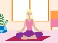 A woman meditates, breathing deeply to relax mind and body.