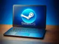 Portátil con el logo de SteamOS brillando en la pantalla, listo para jugar.