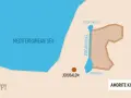 Map showing the Mediterranean Sea, Egypt, Jerusalem, the Jordan River, Sea of Galilee, Dead Sea, and the Amorite Kingdom.