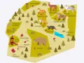 Mappa illustrata del **Spormaggiore parco** con aree dedicate a volpi, lupi, orsi, lontre, caprioli, gatti selvatici, gufi reali, linci, animali domestici e una fattoria. Include parco giochi, ristoro, osservatori e stagno alpino.