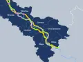 Mapa z zaznaczonymi trasami rowerowymi, w tym niebieski velo, biegnącymi przez Wrocław, Czernicę, Siechnice, Jelcz-Laskowice i Oławę.