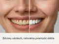 Uśmiech przed i po: zęby żółte kontra białe, lśniące dzięki hydroksyapatytowi wapnia. Zdrowy uśmiech, naturalna pewność siebie.