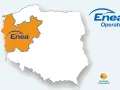 Mapa Polski z zaznaczonym obszarem działania Enea Operator. Informacja o opłacie mocowej.