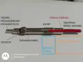 Schemat świecy żarowej z oznaczeniami: trzpień, izolacja, gwint, spirala grzejna, obudowa, zasilanie plus/minus, głowica silnika, komora spalania.
