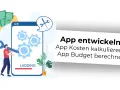 Ein Mann mit Werkzeug vor einem Smartphone-Bildschirm, der Zahnräder und eine Ladeanzeige zeigt. Geld im Umschlag. Ein web app beispiel für App-Entwicklungskosten.