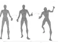 Figuras grises muestran poses para dibujar, evolucionando de una pose estática a una dinámica.