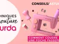 Techniques de couture Burda : comment faire une poche passepoilée. Machine à coudre rose, fils, ciseaux et mannequin de couture.