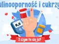 Insulinooporność i cukrzyca. Co pić na obniżenie cukru? Glukometr, strzykawka, leki i kropla krwi na palcu.