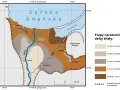 Mapa przedstawia etapy narastania delty Wisły, ukazując rozwój żuław gdańskich na przestrzeni tysięcy lat.