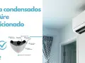 Bomba condensados para aire acondicionado, con diagrama de sus partes: entrada, salida de agua, fijación y conexión.