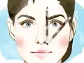 Illustration einer Frau mit blauen Augen und drei Bleistiften im Gesicht, die auf Augenbrauen und Nase zeigen.