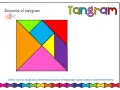 Un tangram de colores con formas geométricas para crear figuras tangram fáciles. ¡A recortar y jugar!