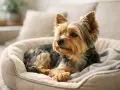 Uroczy yorkshire terrier w swoim legowisku. Zastanawiasz się, ile kosztuje york?