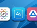 Trzy ikony aplikacji: z kompasem, "As" (Adobe Illustrator) i trójkątem.