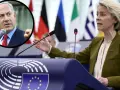 Ursula von der Leyen przemawia na tle flag państwowych, podczas gdy w okręgu widać Benjamina Netanjahu. Czy Izrael to kontynent?