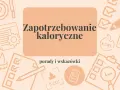 Grafika z hasłem "Zapotrzebowanie kaloryczne" i ikonami sugerującymi jak obliczyć deficyt kaloryczny kalkulator.