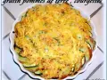 Gratin de courgettes et pommes de terre, doré et gratiné au fromage, prêt à être dégusté.