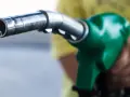 Zielona końcówka dystrybutora paliwa, czy pistolet od diesla wejdzie do benzyny? Zbliżenie na metalową dyszę.