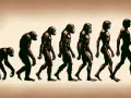 Esquema de la evolución del hombre: simios encorvados se transforman gradualmente en humanos bípedos.