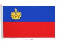 Flaga Liechtenstein: niebieski pas u góry, czerwony u dołu, a na górnym pasie złota korona.