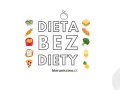 Grafika z napisem "DIETA BEZ DIETY" i ikonami jedzenia. Promuje zdrowy styl życia.
