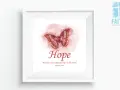 Gerahmtes Bild mit Schmetterling und dem Wort "Hope". Darunter steht "Wait for the LORD and hope in His Word", Psalm 130:5.