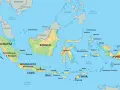 Mapa Indonezji pokazuje, gdzie jest Bali, między Sumatrą a Nową Gwineą, na południe od Borneo.
