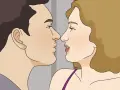 Pareja a punto de besarse. Él pregunta: "¿cómo se dice besos en francés?". Ella responde: "Bisous".