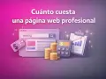 Calculadora, monedas y gráfico de barras junto a una ventana de navegador. Averigua cuánto cuesta crear una página web profesional.