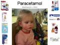 Dziecko z zaczerwienionymi policzkami obok leków z paracetamolem. Informacje o dawkowanie paracetamolu u dzieci.