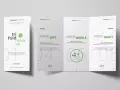 Mockup de un tríptico abierto, mostrando las secciones "Front", "Inside Left", "Inside Middle" e "Inside Right".